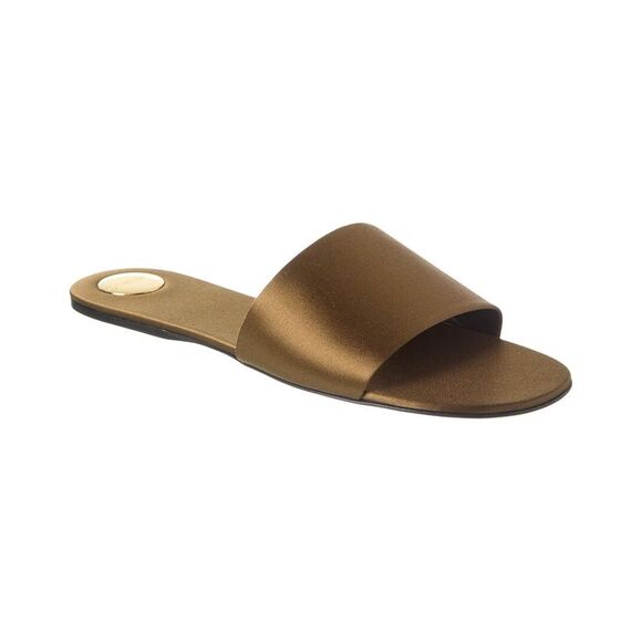 Saint Laurent Carlyle Satin Flat Sandal, Green - Picture 1 of 5